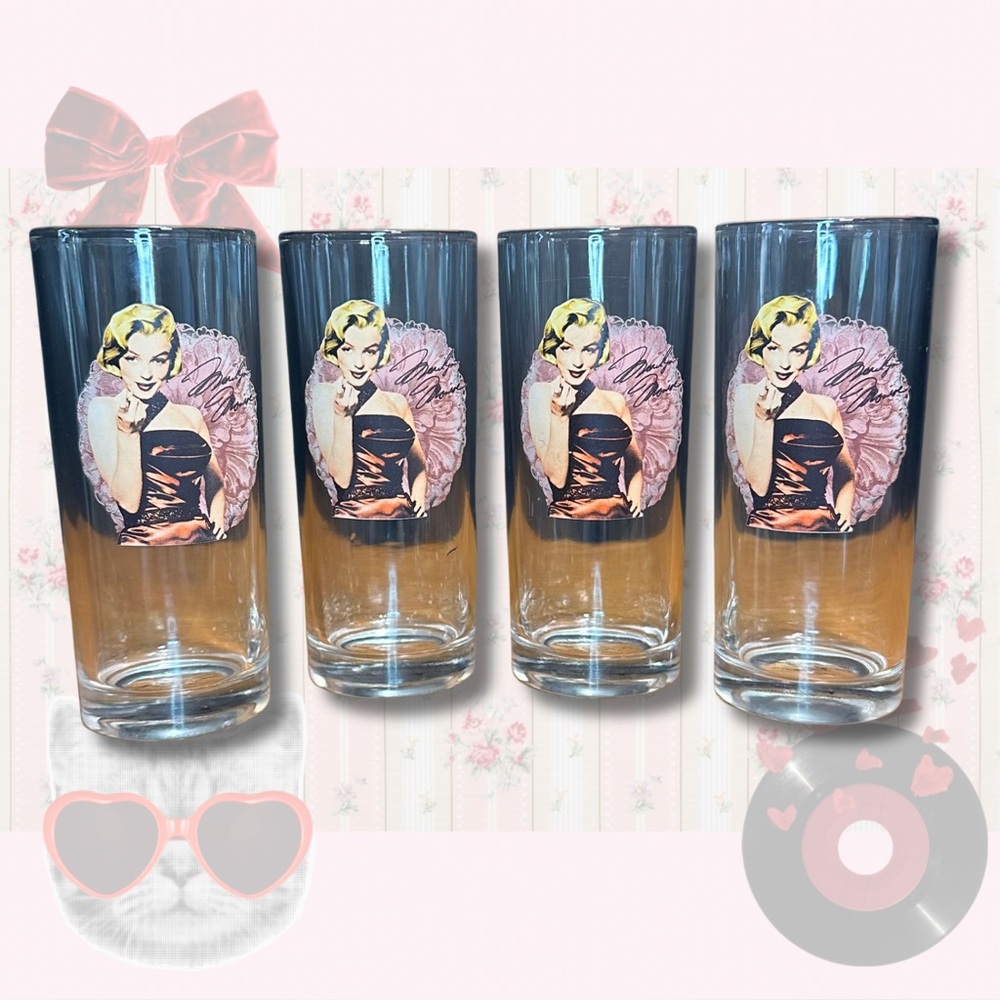 Set of four collectible Marilyn Monroe highball glasses.